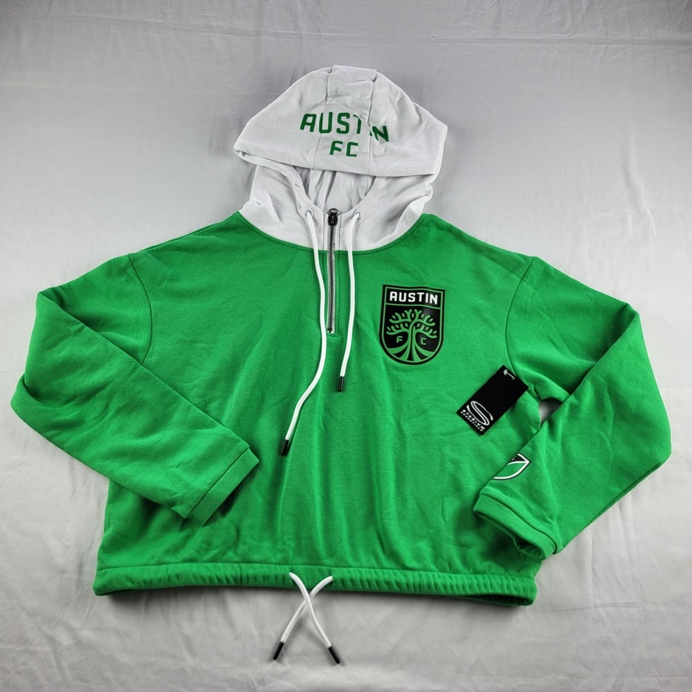 Austin FC Womens Cropped Hoodie Kelly Green Large NWT Logo Soccer Quarter Zip